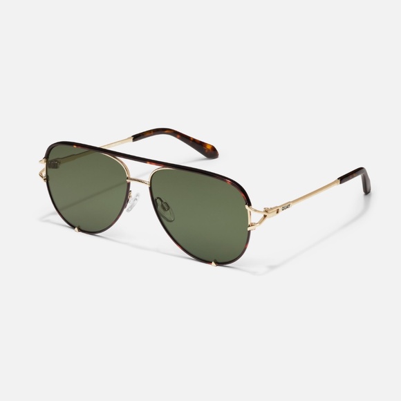 Quay High Key Twist Aviator Sunglasses Dark Tortoise / Green